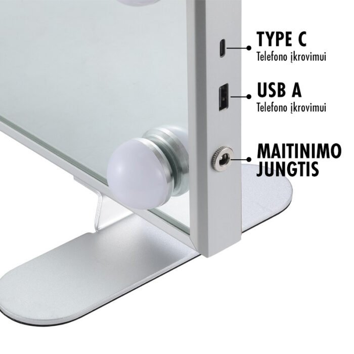 Pastatomas/pakabinamas veidrodis su apšvietimu